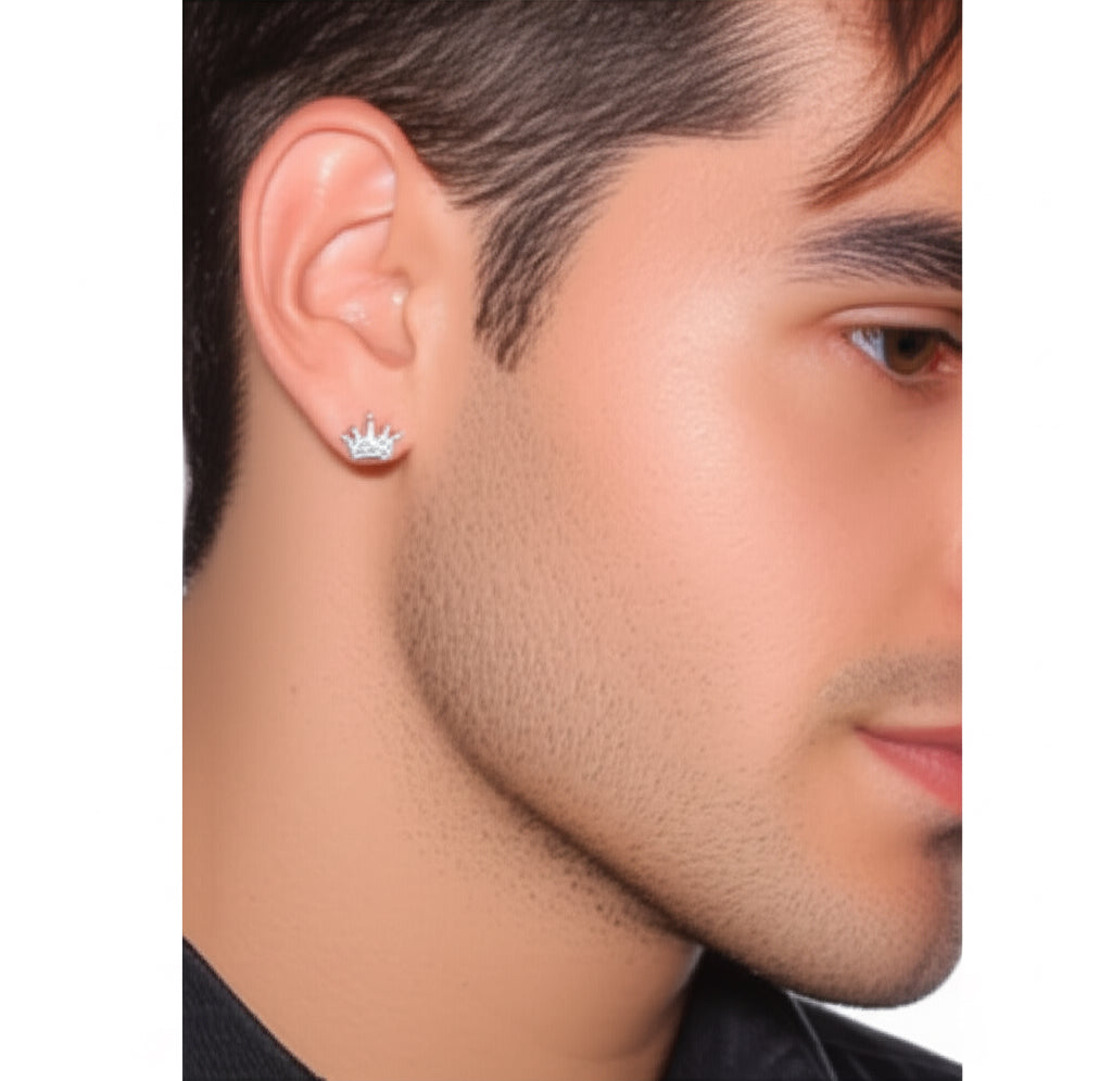 Sterling silver diamond stud earrings in crown setting