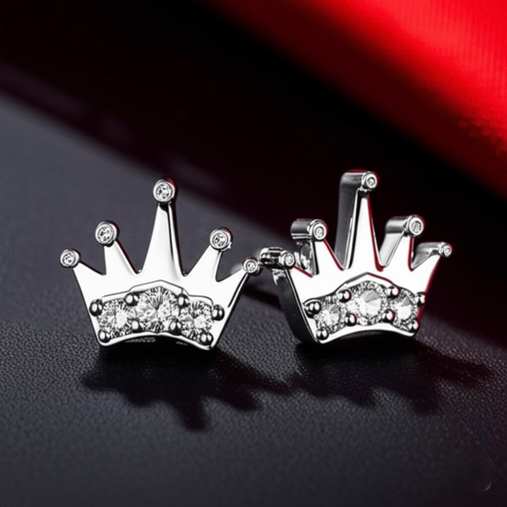Sterling silver diamond stud earrings in crown setting