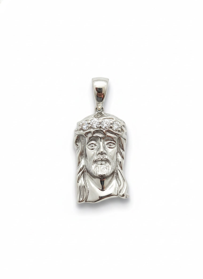 Sterling silver CZ stones Jesus face charm faith jewelry