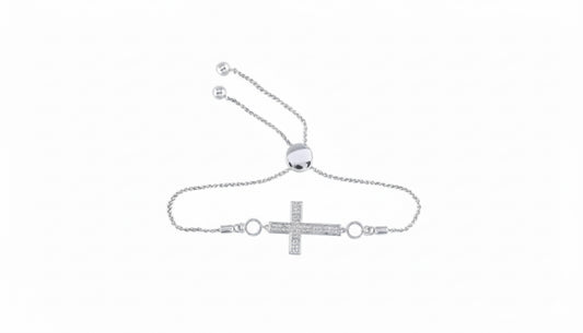 Sterling silver cross bolo bracelet with 1/20 CTTW round diamonds