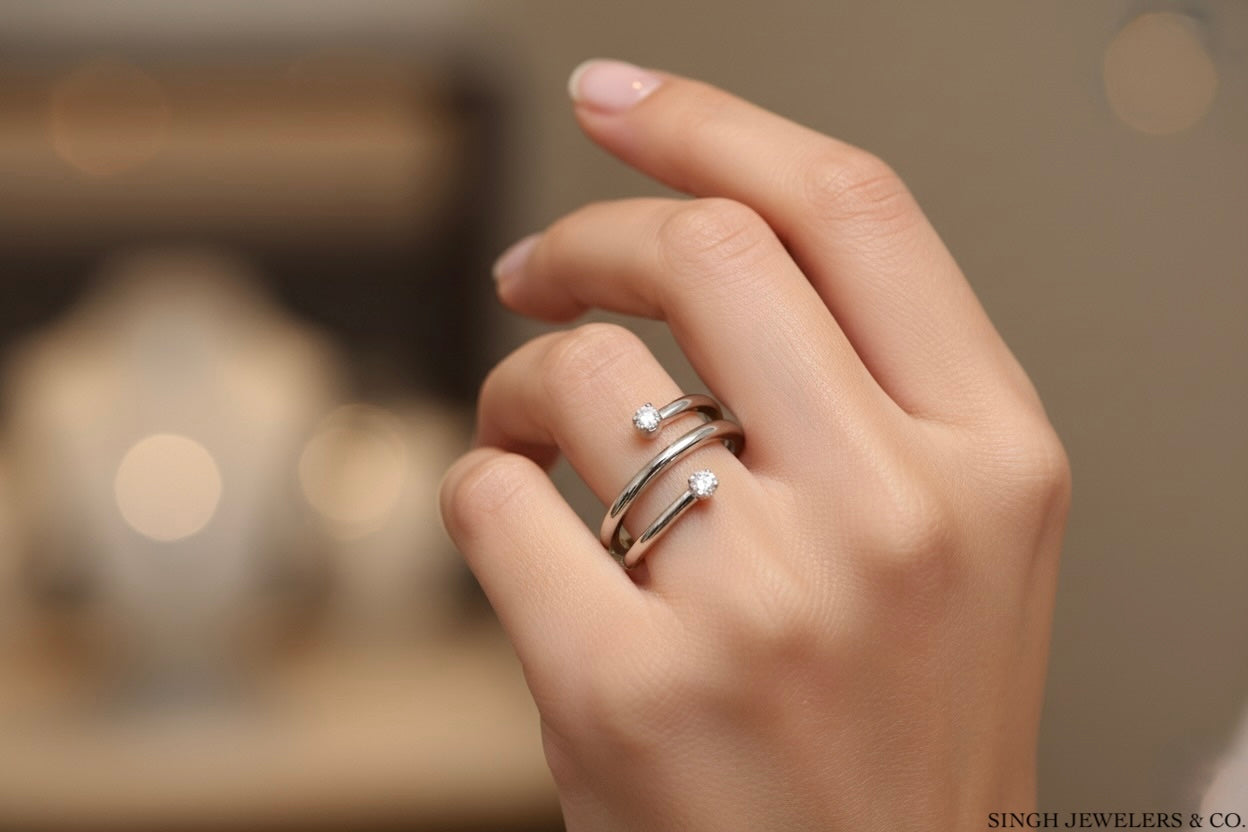 sterling silver diamond spiral ring