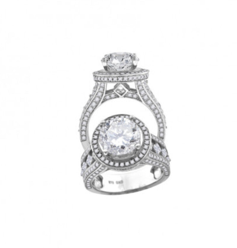 Sterling Silver Engagement Ring with Cubic Zirconias