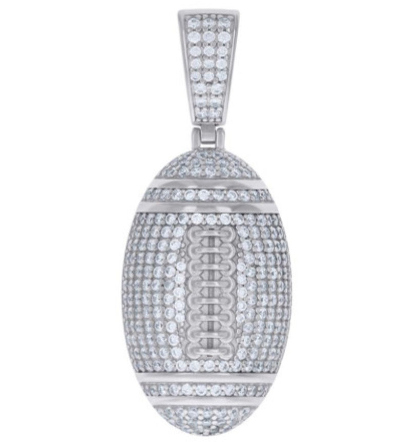 Sterling silver American football charm with 1 1/3 carat total moissanite, perfect gift for sports fans