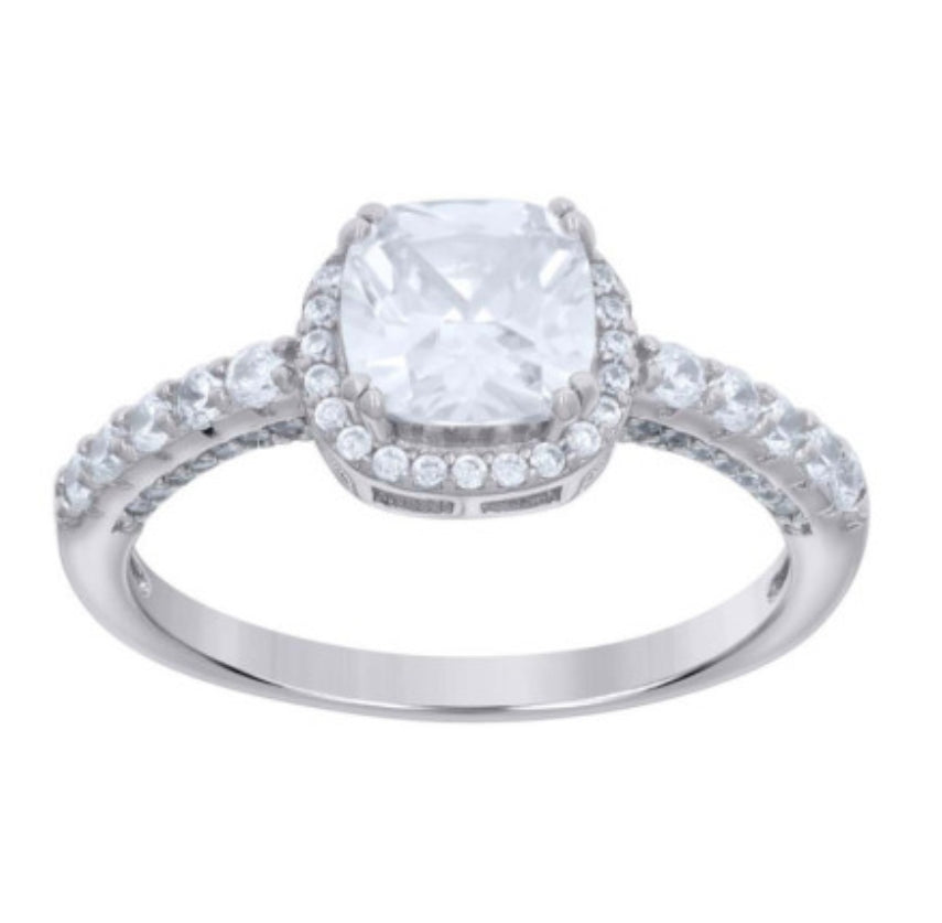 Size 6 Sterling Silver Halo Sapphire Ring – Elegant Jewelry for Women