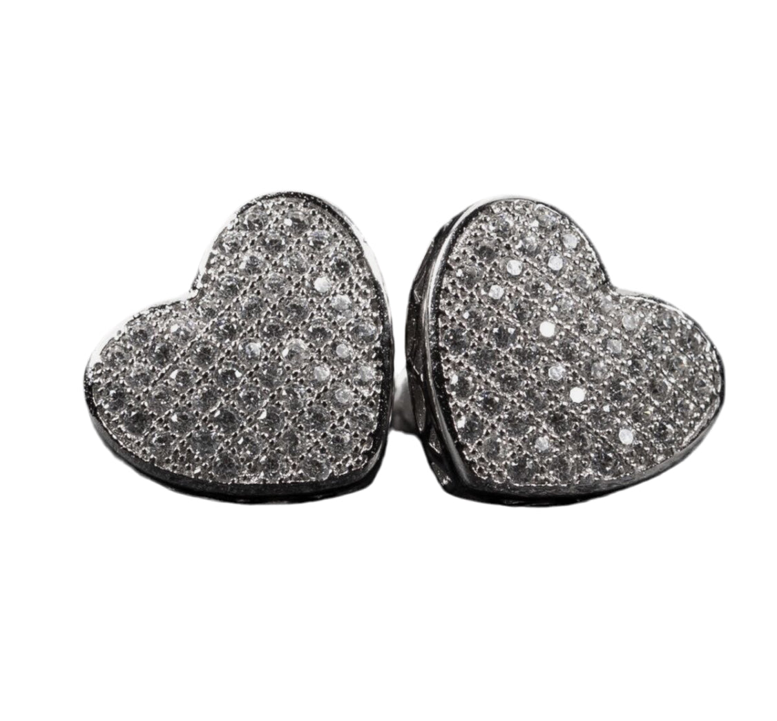 Sterling silver heart pave diamond earrings 0.30 CTTW