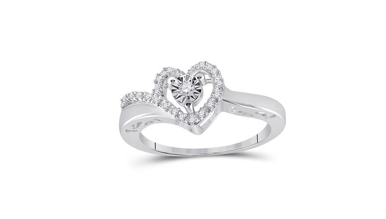 Sterling silver heart diamond promise ring 1/10 CTTW