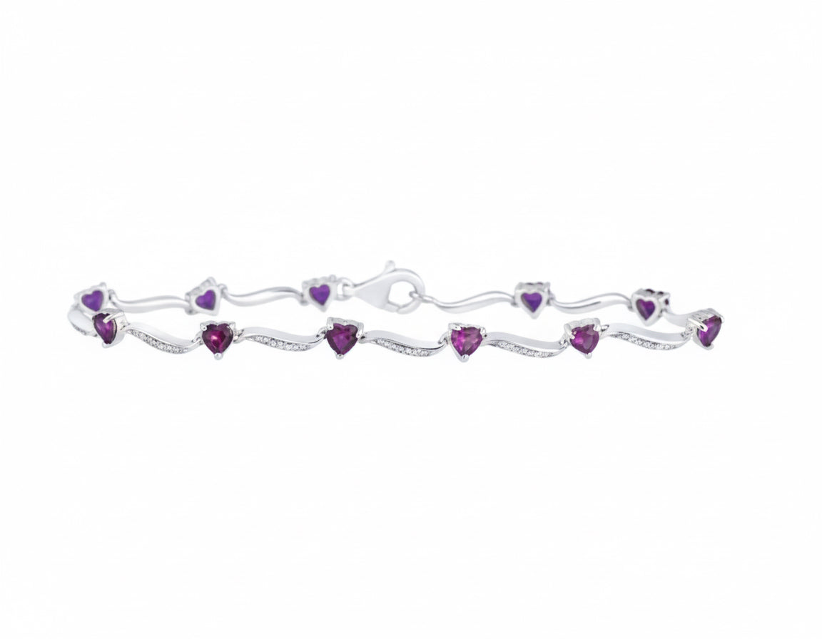 7-inch sterling silver heart bracelet with 4 CTTW lab-grown rubies – July birthstone jewelry