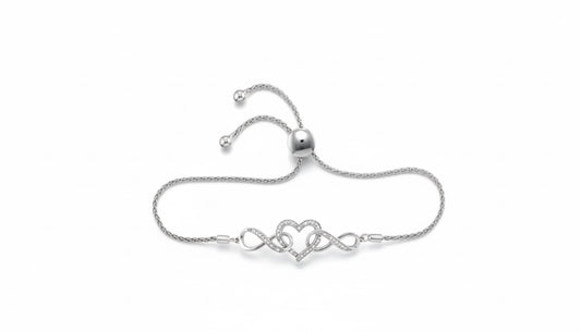 Sterling silver infinity heart bolo bracelet with 1/6 CTTW diamonds