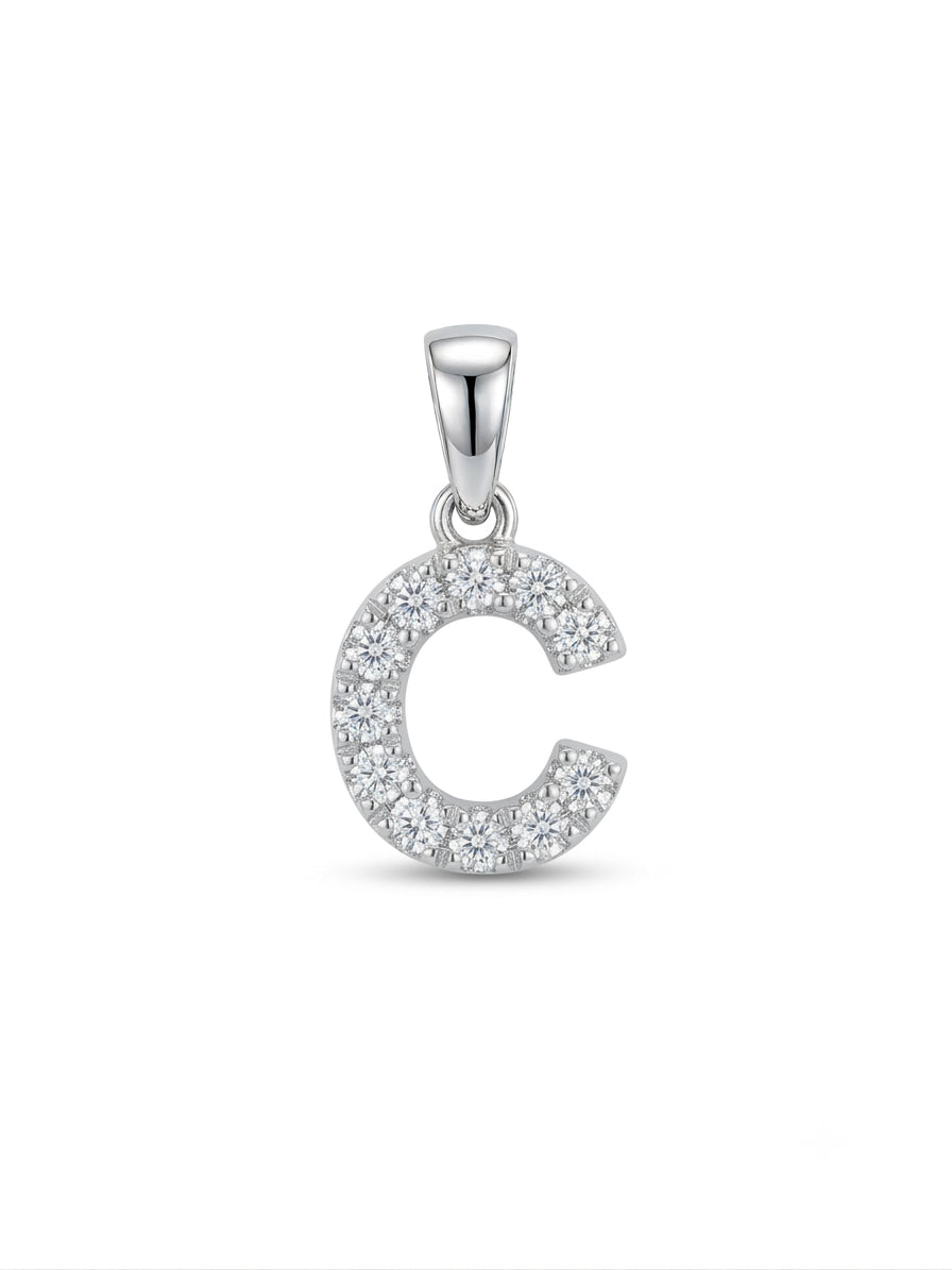 Sterling Silver CZ Letter C Initial Charm, approximately ½ inch in size, crafted in 925 sterling silver with cubic zirconia stones. Chain not included.