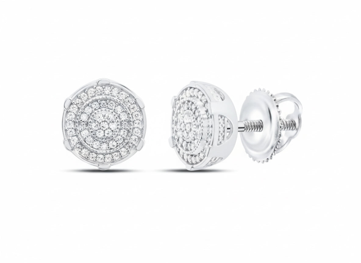 1/4 CTTW round diamond stud earring for men in sterling silver