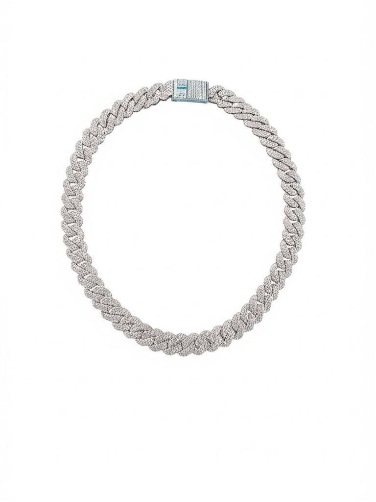 Sterling silver moissanite Cuban chain necklace 22 inches 20mm close-up