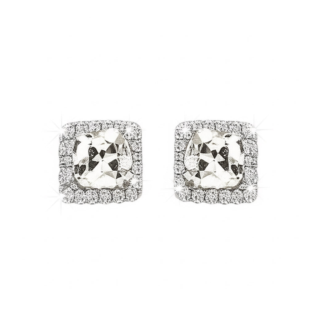 Front view of sterling silver Moissanite nugget stud earrings, 0.32 carat total weight