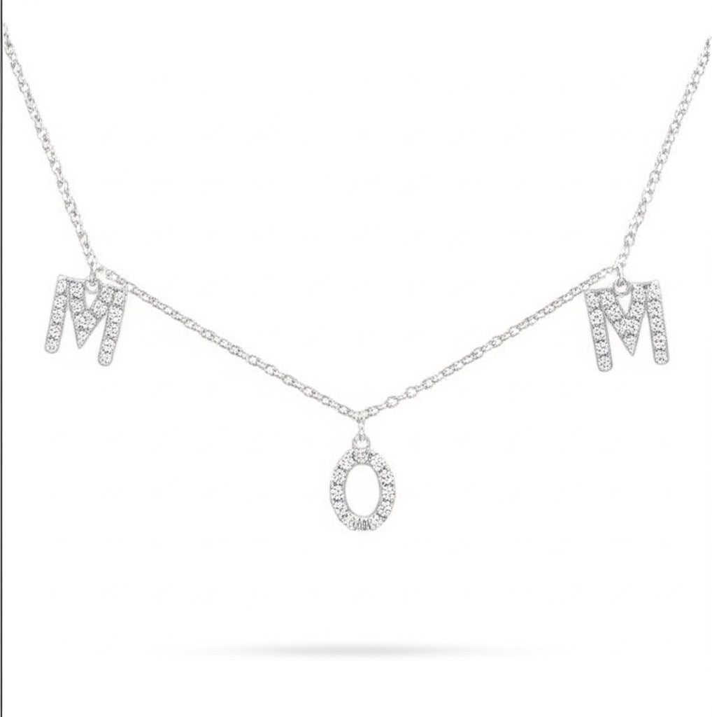 Sterling silver mom necklace with 1/10 carat natural diamond on 18-inch chain
