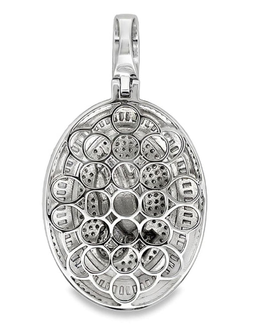 Sterling Silver Oval Praying Hands Pendant with 7.95 Cttw Moissanite Stones, iced out design