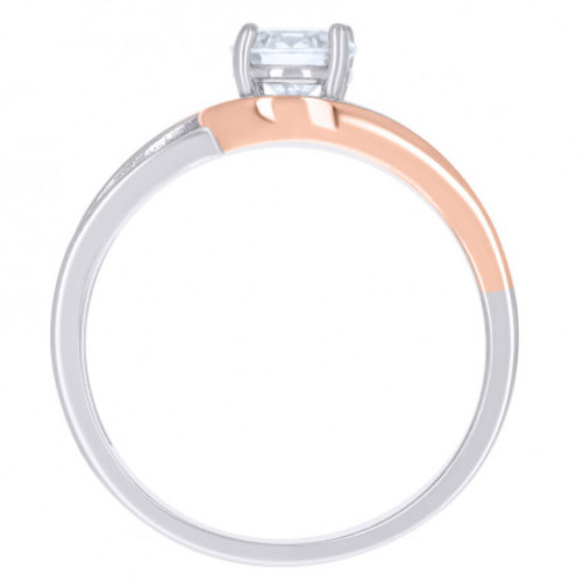 Sterling Silver Rose Tone Bypass Ring with White Sapphires – Size 6