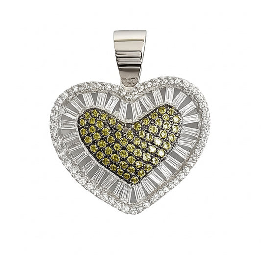 Sterling Silver charm featuring round-cut yellow and lime-green CZ stones with baguette-cut clear CZ accents.