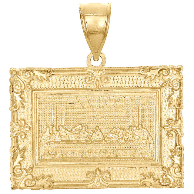 Religious 10k yellow gold Last Supper charm pendant with fine detailing
