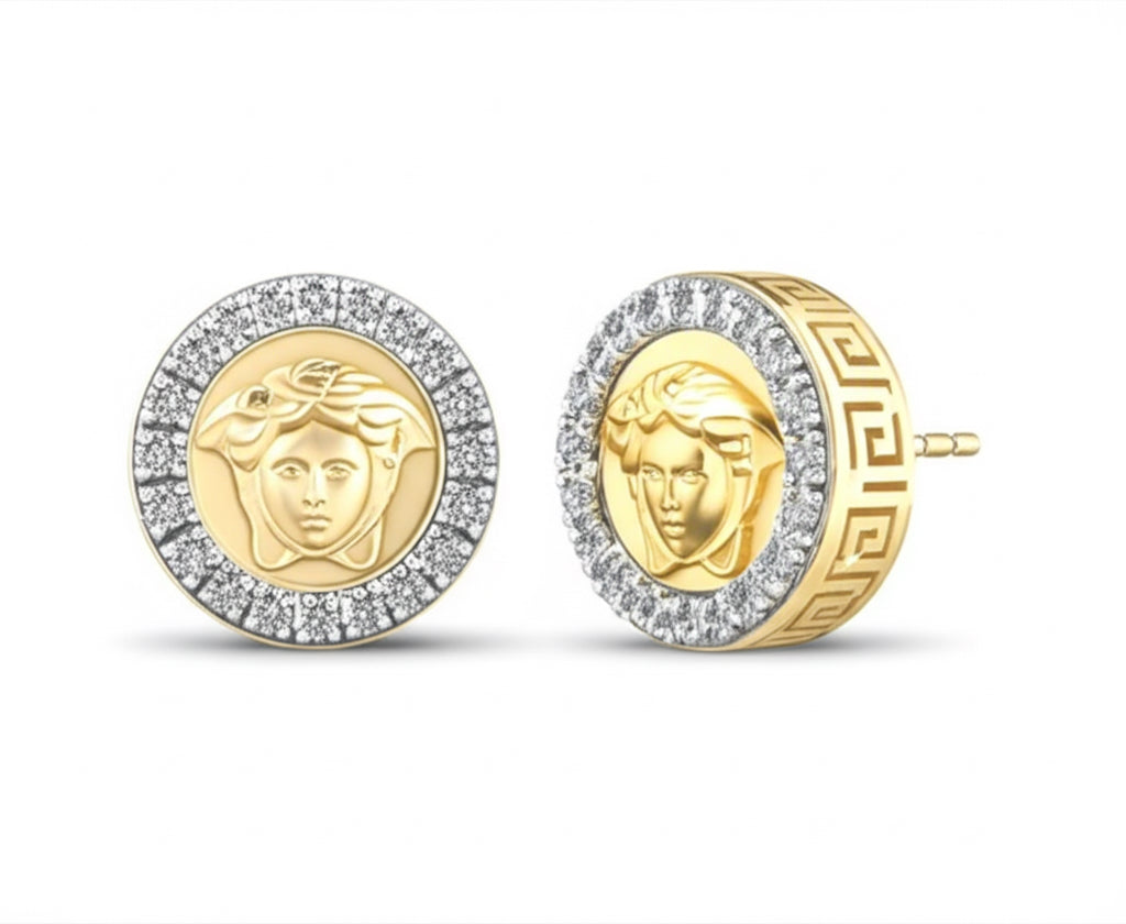 10K Medusa Diamond Studs – 3/8 CT Versace Style