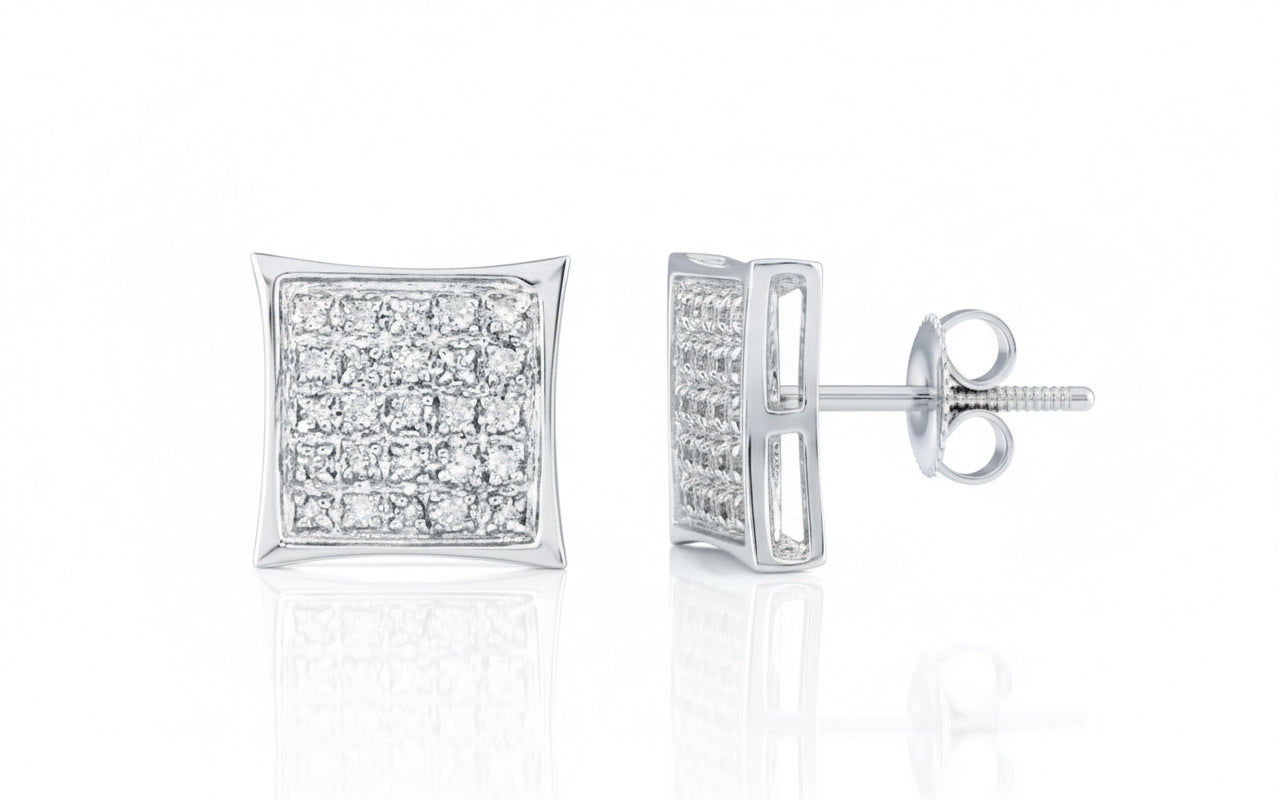 10K White Gold Kite Earrings with 1/6 CTTW Round Diamonds