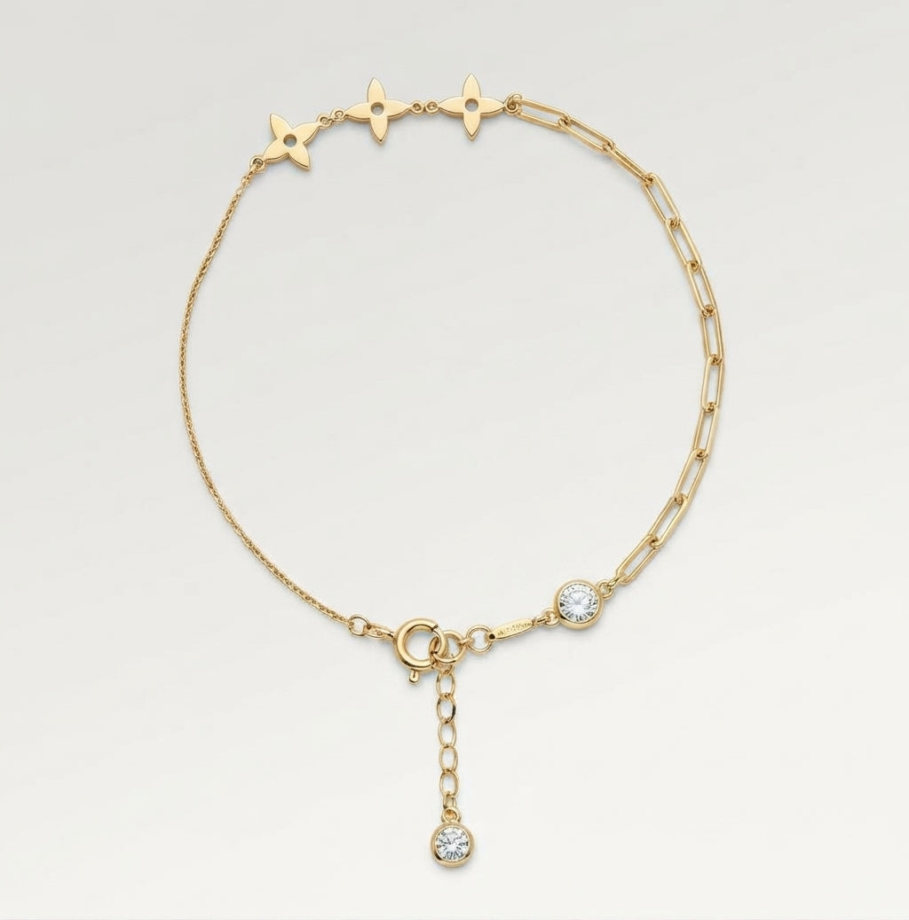 10k yellow gold clover paperclip bracelet
