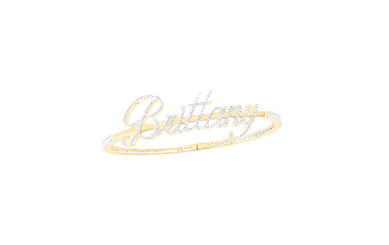 10k Yellow Gold Brittany Diamond Bangle with 2.625 Cttw round diamonds, 24.4mm width