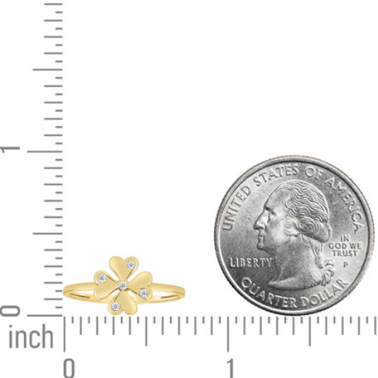 14k Yellow Gold Four Leaf CZ Clover Ring Size 7