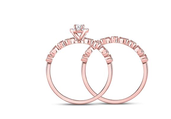 10K Stackable Diamond Bridal Wedding Ring Set