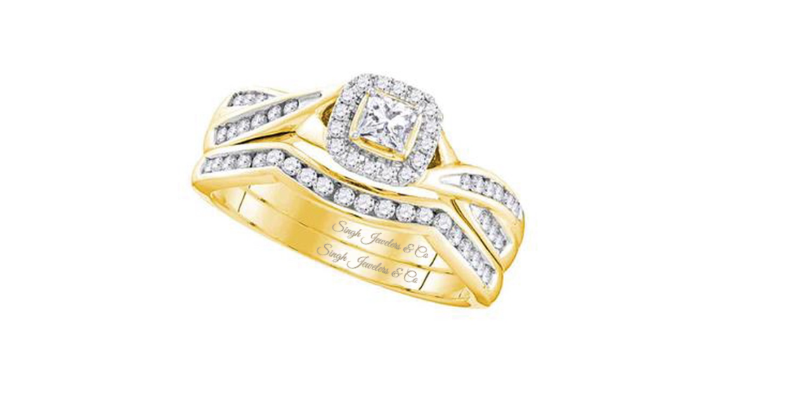 10K Princess Cut Diamond Bridal Ring Set