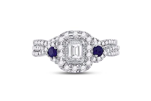 14K Emerald Cut Bridal Wedding Ring Set