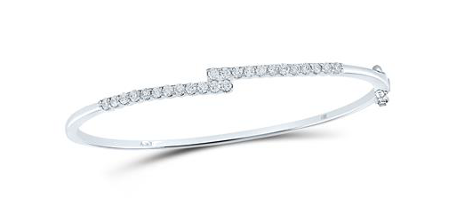14K White Gold Bypass Diamond Bangle