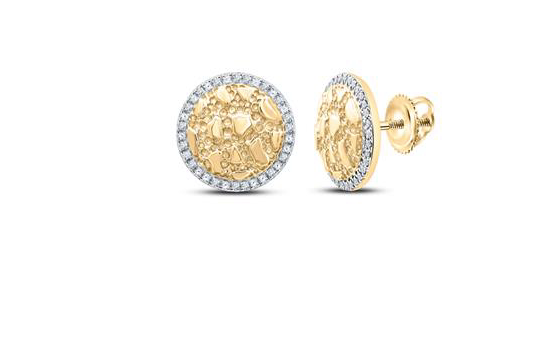 10K Yellow Gold Round 1/6 Cttw Diamonds Nugget Circle Earrings