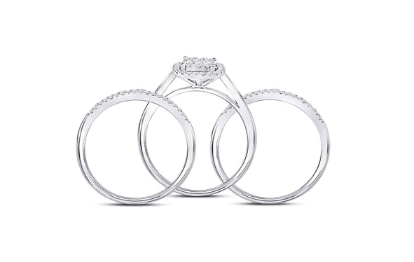 10K White Gold Round Diamond 3-Piece Bridal Wedding Ring Set