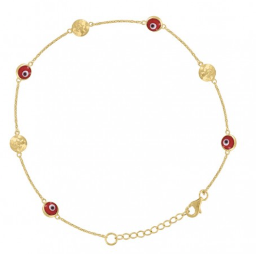 10K Enamel Evil Eye Good Luck Anklet