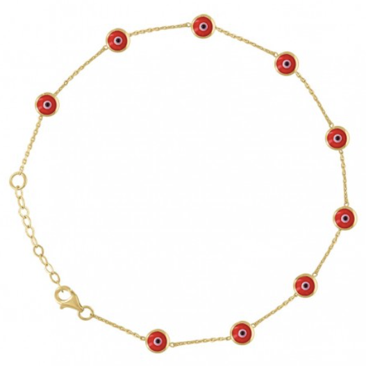 10K Red Black Enamel Evil Eye Chain Anklet