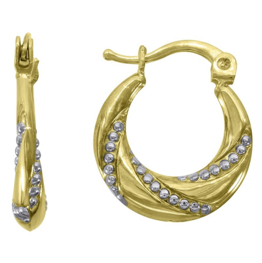 10kt Two-Tone Gold Womens Textured Hoop