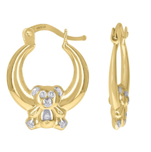 10kt Two-Tone Gold Womens Teddy Bear Hoop
