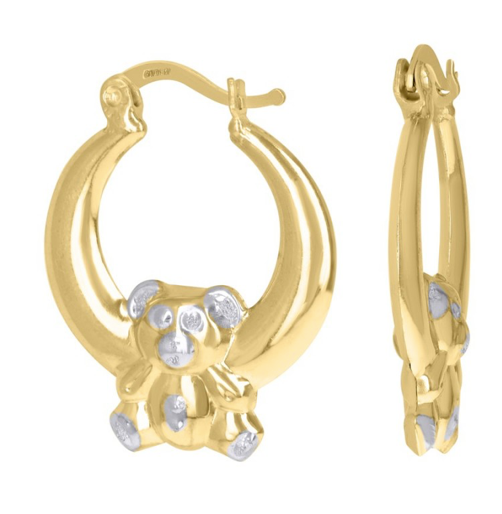 10kt Two-Tone Gold Womens Teddy Bear Hoops