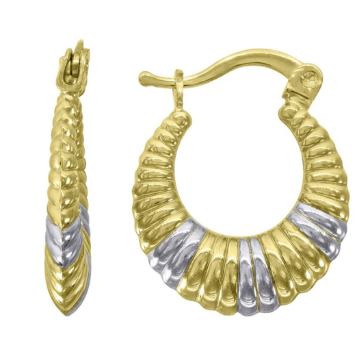 10kt Gold Two-Tone Womens Shrimp Hoops Huggies