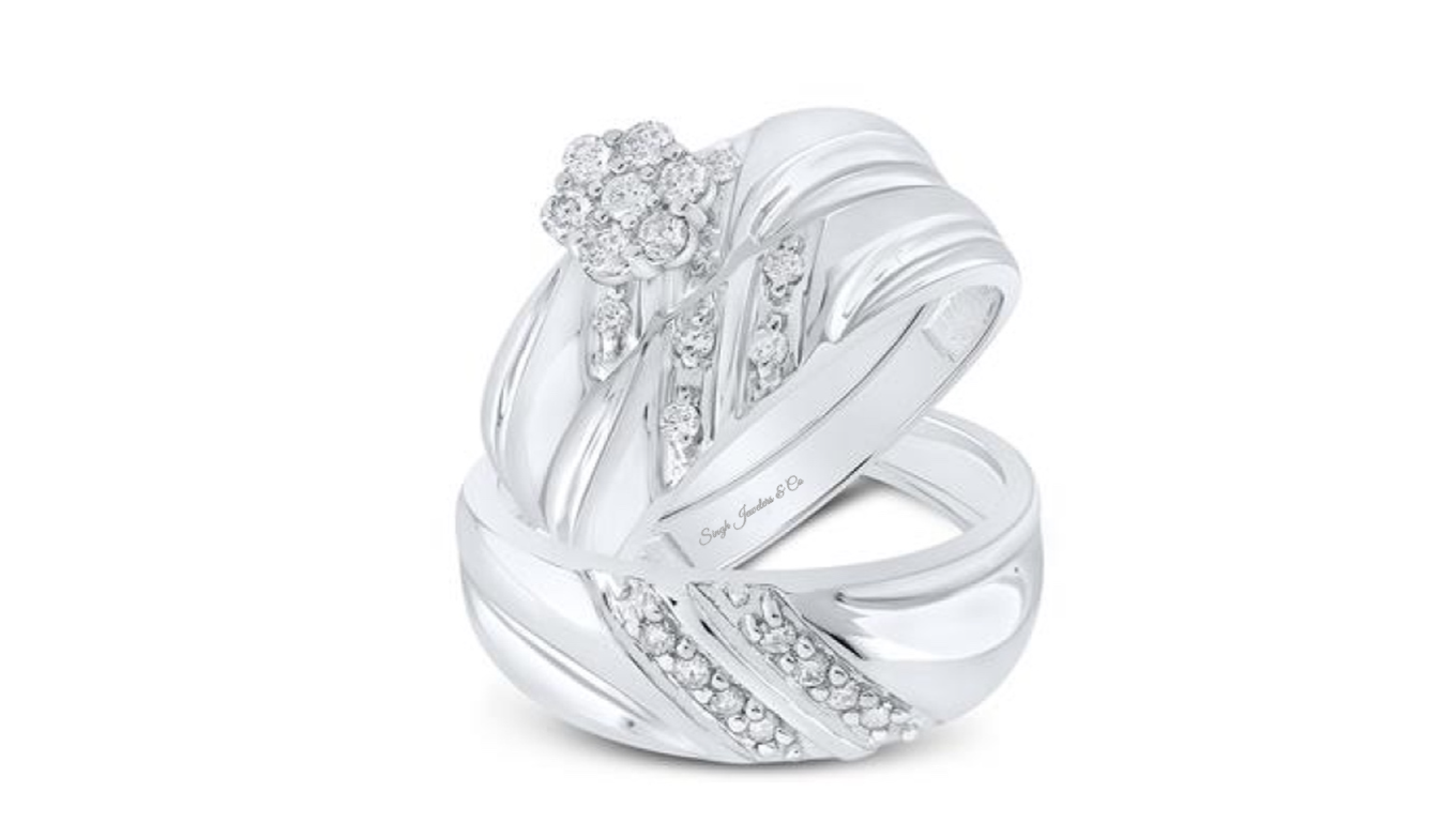 10K Yellow Gold Floral Diamond Trio Bridal Set – 3/8 Ct