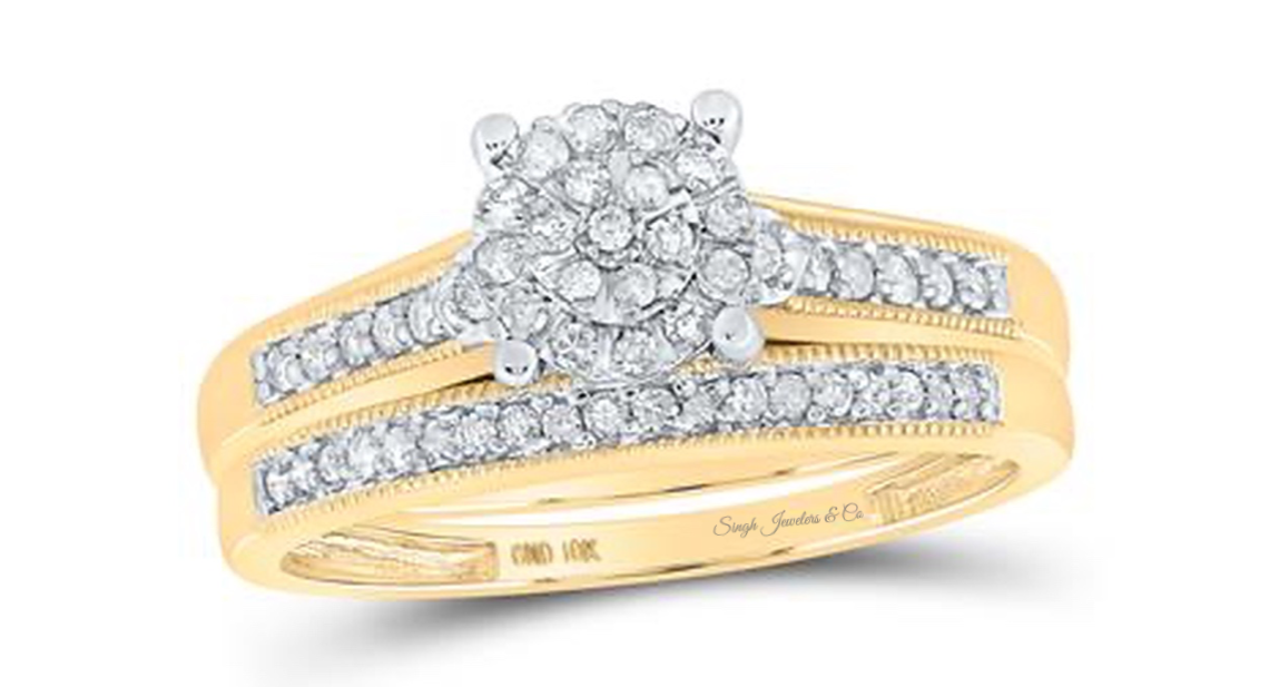 10K Gold Round Diamond Matching Trio Wedding Ring Set – 1/3 Cttw