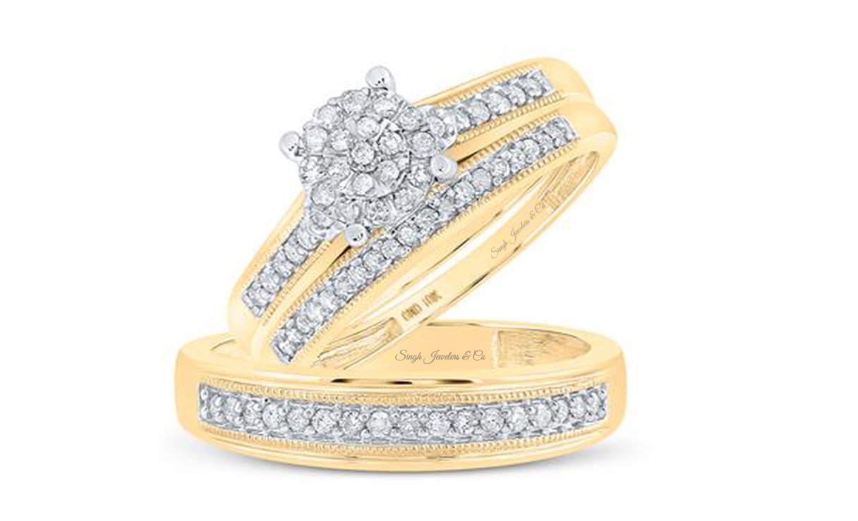 10K Gold Round Diamond Matching Trio Wedding Ring Set – 1/3 Cttw