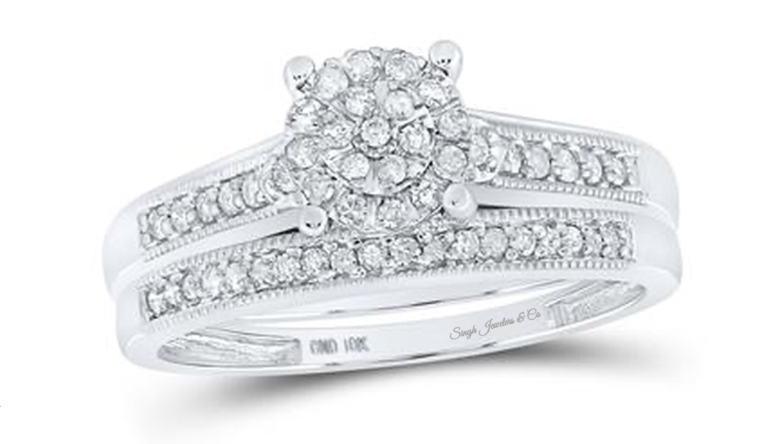 10K Gold Round Diamond Matching Trio Wedding Ring Set – 1/3 Cttw