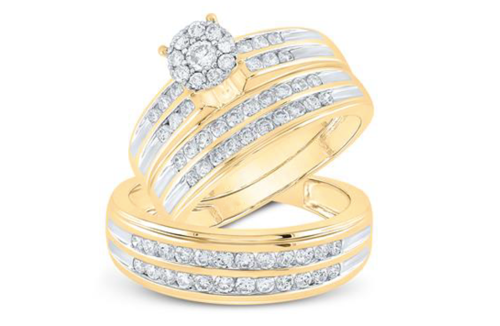 10K Round Diamond Trio Wedding Ring Set