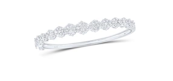14K Flower Cut Round Diamond Bangle