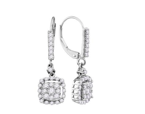14K White Gold Square Dangle Earrings