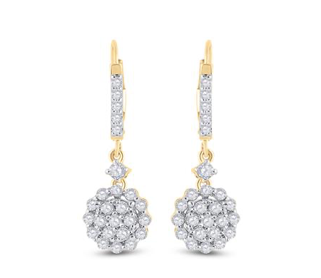 14K Flower Cut Diamond Dangle Earrings
