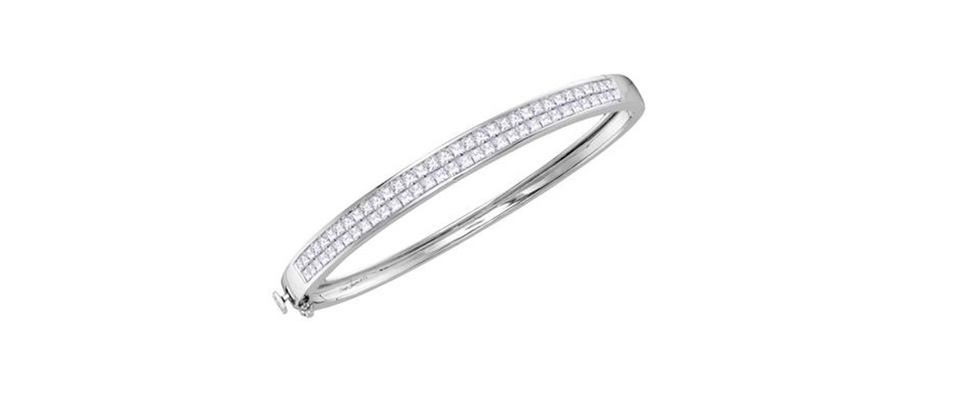 14K Princess Cut Double Row Diamond Bangle