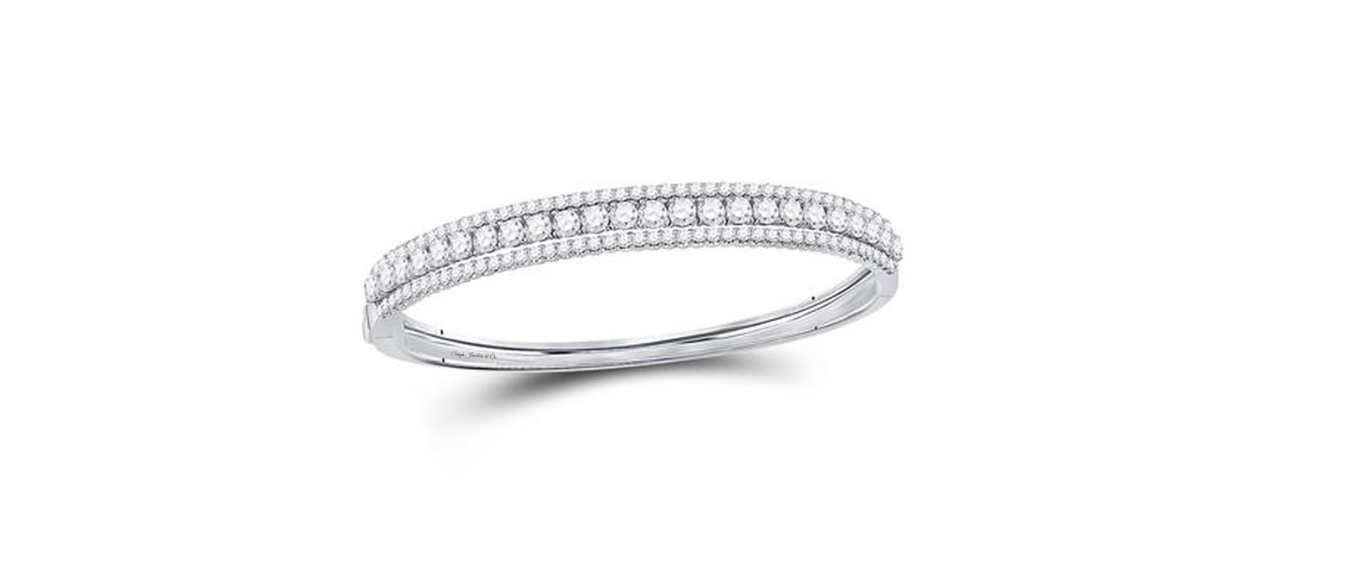 14K White Gold Round Diamond 3-Row Bangle