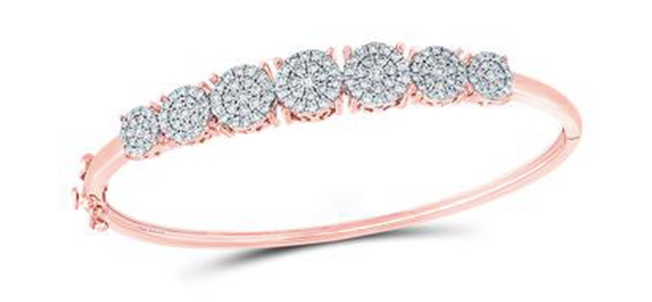 10K Round Halo Flower Diamond Bangle