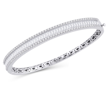 14K Emerald Cut Round Diamond Bangle
